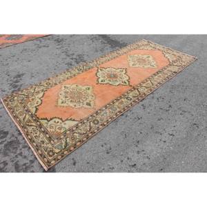 Vintage naranja verde alfombra turca 4,4 X 10.5ft clásico área grande rectángulo Patchwork diseño lana látex respetuoso con el medio pelo - Product Image 3