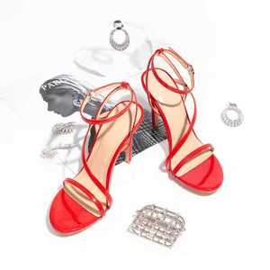 รองเท้าแตะสายรัดส้นแบบไขว้ส้นสูง10ซม. หรูหราสายรัดข้อเท้า PU & ไวบรัม - Product Image 2