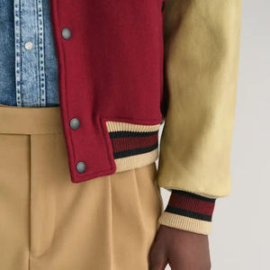 แจ็กเก็ตบอมเบอร์สำหรับทุกเพศแขนหนังแกะปักโลโก้ด้วยกำมะหยี่มีฮู้ดสไตล์เบสบอลทำจากโพลีเอสเตอร์สำหรับฤดูหนาว - Product Image 3