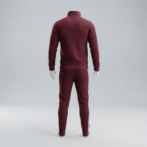 Conjunto Deportivo para Hombre Color Borgoña, Chaqueta Deportiva con Cierre Completo, Pantalones Jogger con Franjas Laterales Blancas, Ropa Deportiva para Entrenamiento, Gimnasio, Running, Fitness - Product Image 3