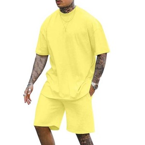 Ensembles Jumeaux 2025 – Vente en Gros – Personnalisés – Hommes – Style Col Rond Ample – Manches Courtes – Automne – Style Urbain – Respirants – Uni – Poche – Couleur Unie – Coton - Product Image 1