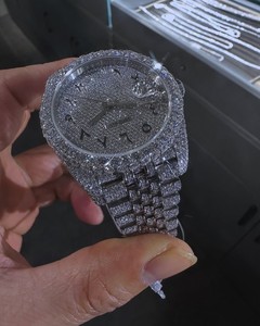 Montre analogique automatique de luxe en moissanite avec bracelet en acier inoxydable serti de pierres, mouvement Miyota, affichage du cadran en verre - Product Image 5