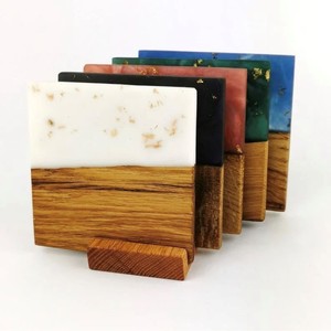 Ensemble de sous-verres en bois et résine pour boisson, sous-verre carré en pin et résine, tapis élégants isolants thermiques, cuisine, salon par lametier - Product Image 4