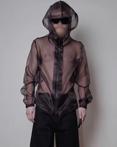 Zip-Up Baggy Sheer Mesh Hoodies Niños Venta al por mayor 100% Poliéster Sexy Night See Through Hoodie Hombres - Product Image 4