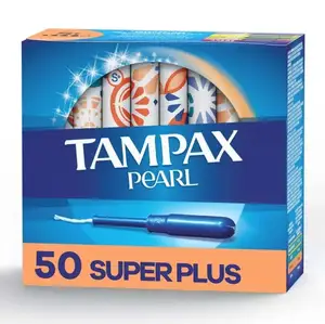 Tampax ngọc trai thấm hút thường xuyên, với Bím Tóc rò rỉ, không mùi, 50 đếm x 2 gói (Tổng số 100)