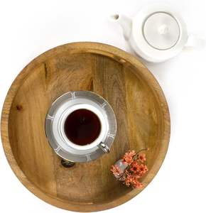 Bandeja de servicio de madera rústica, bandeja redonda decorativa de madera Vintage para centro de mesa, bandejas para velas, bandeja otomana de granja para Cocina - Product Image 6