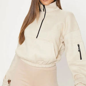 Sudaderas con capucha y cremallera recortada 1/4 para mujer, sudaderas con capucha y cremallera informal de lana de algodón de alta calidad - Product Image 1