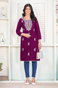 Premium Trendy Rayon <b>Kurti</b> with Embroidery Work for College and Office Girls Indian & Pakistani Clothing - Product Image 5