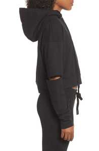 Bae Hoodie in <b>Black</b> Cutout Sleeve Hoodies Loose Pullover Sweater Women's <b>Sweatshirt</b> - Product Image 2