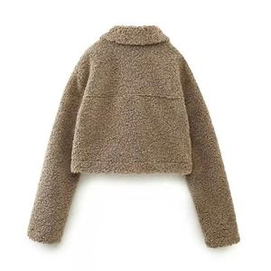 Chaqueta de lana de Sherpa de peluche de otoño para mujer, cierre de cremallera grueso y acogedor, bolsillos largos teñidos, ropa de abrigo cálida - Product Image 4