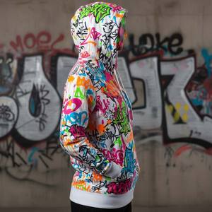 Sweat-shirt à capuche en molleton pour femme, motif artistique abstrait coloré, peinture chaotique, éclaboussures d'encre, graphique, néon, décontracté, coupe ample, devant - Product Image 3