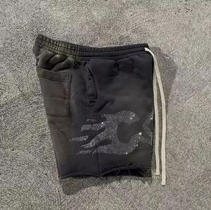 Shorts de jogging pour hommes, sur mesure, avec logo en strass, style streetwear vintage, surdimensionné, délavé à l'acide, séchage rapide - Product Image 3