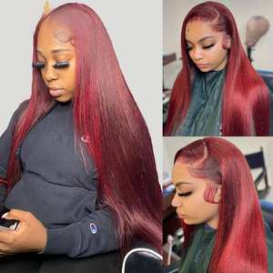 Peluca de Cabello Humano Brasileño Liso con Frente de Encaje HD, Color 99j, Económica, sin Pegamento, para Mujeres Negras - Product Image 3