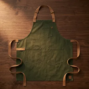 Delantal Clásico Verde de Lona Resistente y Reutilizable con Múltiples Bolsillos para Uso con Productos de Limpieza - Product Image 1