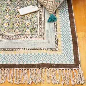 生活方式地毯绣花地毯几何棉块印花手工厨房darhurrie室内100% 棉地毯祈祷垫