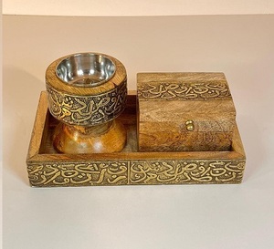 Ensemble de brûleurs Bakhoor en bois Brûleur d'encens fait à la main pour un usage religieux Support en bambou - Product Image 4