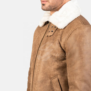 Breathable Lightweight <b>Men</b> Winter <b>Jacket</b> Casual <b>Shearling</b> Cow Skin Leather Front Logo High Quality - Product Image 3