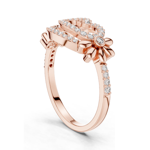 แหวนเพชรทรงดอกไม้และลายวน 0.341 กะรัต สำหรับผู้หญิง ความใส VVS-VS EF ทอง 18KT, 14KT, 10KT และเงิน 925 สีโรสโกลด์ - Product Image 4