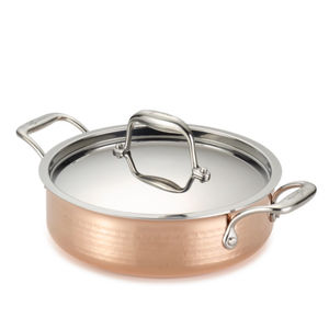 Utensilios de cocina de metal para el hogar Cazuela de acero inoxidable Olla caliente hecha a mano al por mayor con tapa con diseño martillado de color dorado - Product Image 1
