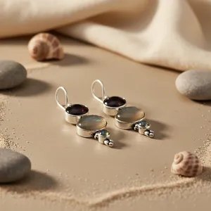 Boucles d'oreilles pendantes en argent 925 avec pierres précieuses tendance pour femmes - Product Image 2