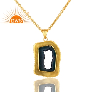 Último diseño hecho a mano 18K chapado en oro azul natural Druzy piedra preciosa colgante collar Demi joyería fina fabricante - Product Image 2