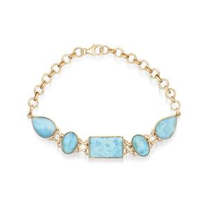 Rectangle Oval Pear Shape Larimar Gemstone Link <b>Bracelet</b> Solid 925 Sterling Silver Jewelry Gift Wedding For Both <b>Men</b> Women - Product Image 3