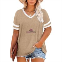 Tops de talla grande para mujer, camisetas de manga corta con cuello de pico, túnica de Color, camisetas informales a rayas