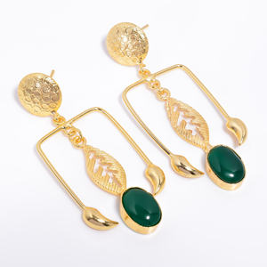 Women Fashion Brass 14k Gold Plated Gemstone Earrings Custom Brass Gemstone Jewelry Exporter Handmade Brass Jewelry Manufacturer - Product Image 3