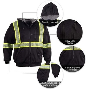 Class 3 Hi Vis <b>Jackets</b> <b>Thick</b> Reflective Polyester Safety Sweaters with Hood Customizable Logo High Visibility <b>Fleece</b> Hoodie - Product Image 4