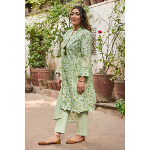 Traje de Muselina Estampado y Bordado de 3 Piezas con Dupatta Translúcida y Transpirable para Ocasiones Diurnas - ODM DN-62039 - Product Image 5