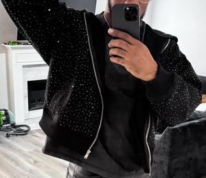 เสื้อแจ็คเก็ตแบบสวมศีรษะสำหรับผู้ชายเสื้อครอปโอเวอร์ไซส์พิมพ์ลายใบหน้าแบบกำหนดเองผ้าฝ้าย100% มีฮู้ดพลอยเทียม - Product Image 3