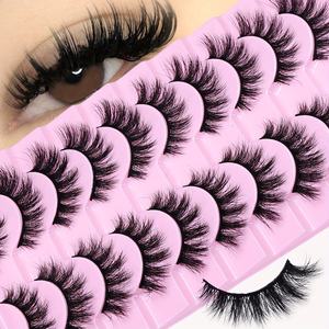 Juego de 10 Pares de Pestañas Postizas 3D Voluminosas Semimanuales Diseñadas para un Look Dramático con Pestañas Gruesas y Desordenadas - Product Image 1