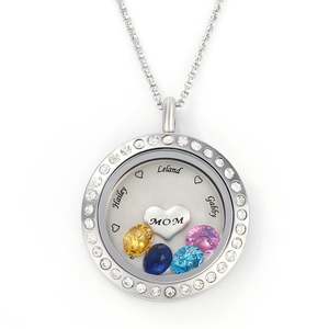 Jeulia Stainless Steel Engraved Floating <b>Locket</b> Necklace with Diamond Birthstone Charms - Product Image 1