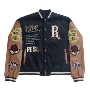 Wholesale Custom Men's Varsity <b>Jacket</b> with Stand Collar Quality Leather Sleeves and Chenille Embroidery Letterman Style - Product Image 1