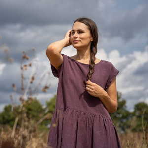 Vestido holgado de manga corta con cuello redondo de algodón y lino sólido de verano para mujer de moda europea y americana al mejor precio - Product Image 2