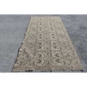 Tapis en Laine Marron Beige Vintage 4x8.6ft Fait à la Main Classique Style Turc Patchwork Design Rectangulaire Couloir Modèle pour Chevet Latex - Product Image 1