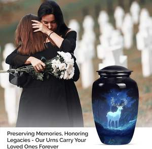 Urna de ciervo en la noche para cenizas humanas, urna grande masculina adulta para cenizas, urna de cremación conmemorativa para papá, funeral de entierro, tamaño personalizado - Product Image 2