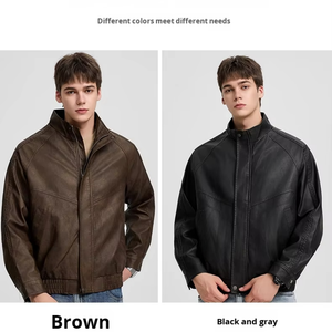 Veste en cuir PU imperméable, coupe ajustée, coupe-vent, respirante, avec logo personnalisé sur le devant, de haute qualité, pour homme, hiver - Product Image 3