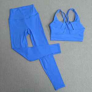 Ensemble de sport Fitness costumes femmes dos croisé soutien-gorge haut taille haute Leggings course entraînement survêtement femmes ensembles 2 pièces ensemble femmes - Product Image 3