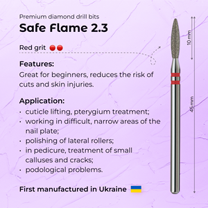 หัวเจียรเล็บสแตนเลสสตีลรูปทรงเปลวไฟ รุ่น Formula Profi Professional Safe Flame Shape ขนาด 2.3 มม. สีแดง สำหรับทำความสะอาดหนังกำพร้า - Product Image 3