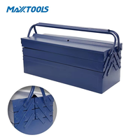 Boîte à outils en métal bleu marine de 53 cm, 5 compartiments, en fer, étanche, anti-poussière, pliable, avec revêtement en poudre et 2 poignées pour atelier et quincaillerie