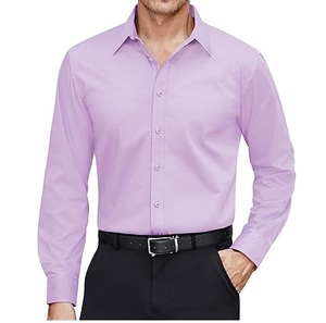 Camisas de Vestir de Verano para Hombre, 100% Algodón, Corte Entallado, Color Morado, Transpirables, Manga Larga, Formales de Negocios, para Oficina, Venta al por Mayor, OEM, ODM - Product Image 1