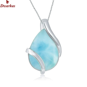 Collar con colgante de piedras preciosas naturales Larimar, joyería fina personalizada, Plata de Ley 925, para boda, fiesta, regalo de aniversario, joyería - Product Image 4