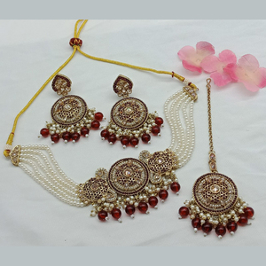 Élégant collier ras du cou plaqué or serti de pierres de cristal et de perles pour femmes, bijoux de mariage et de fête - Product Image 1