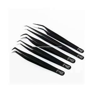 Ensemble de pinces à cils professionnelles Premium Black Nano & Fiber Tip pour extensions de cils, outil pour volume russe, usage professionnel en salon - Product Image 1
