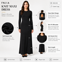Robe longue en cachemire noir uni pour femme, tricotée sur mesure, manches longues, col rond, ourlet évasé, élégante et luxueuse, robe maxi