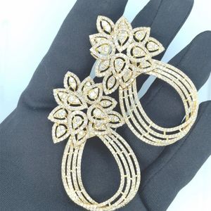Handcrafted 925 Sterling <b>Silver</b> Floral Halo <b>Dangle</b> <b>Earrings</b> with Brilliant VVS VS CVD Diamonds Luxury Fashion Jewelry - Product Image 3