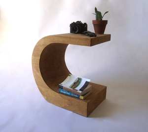 Curved Crescent Solid Wood End Table In Golden Oak Finish Half Moon <b>Nightstand</b> Modern Side Table For Living Room Bedroom Use - Product Image 4