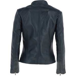 Chaquetas de cuero personalizadas de tendencia superior para mujer, diseño de cuello vuelto sólido, mangas completas, forro de satén transpirable - Product Image 3