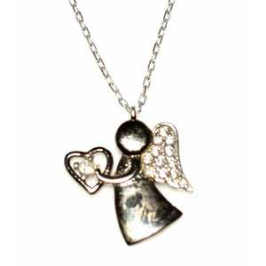 925 Sterling Silver Heart-Shaped Flying Angel Necklace with White Crystals 1.4cm Size Everyday Wear - Product Image 5